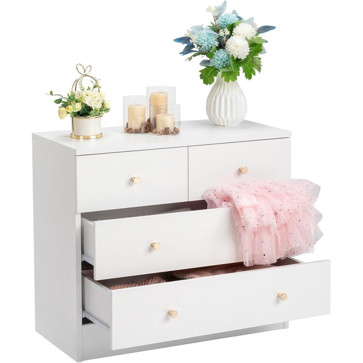 Weißes Sideboard mit 5 Schubladen – 66x33x73 cm