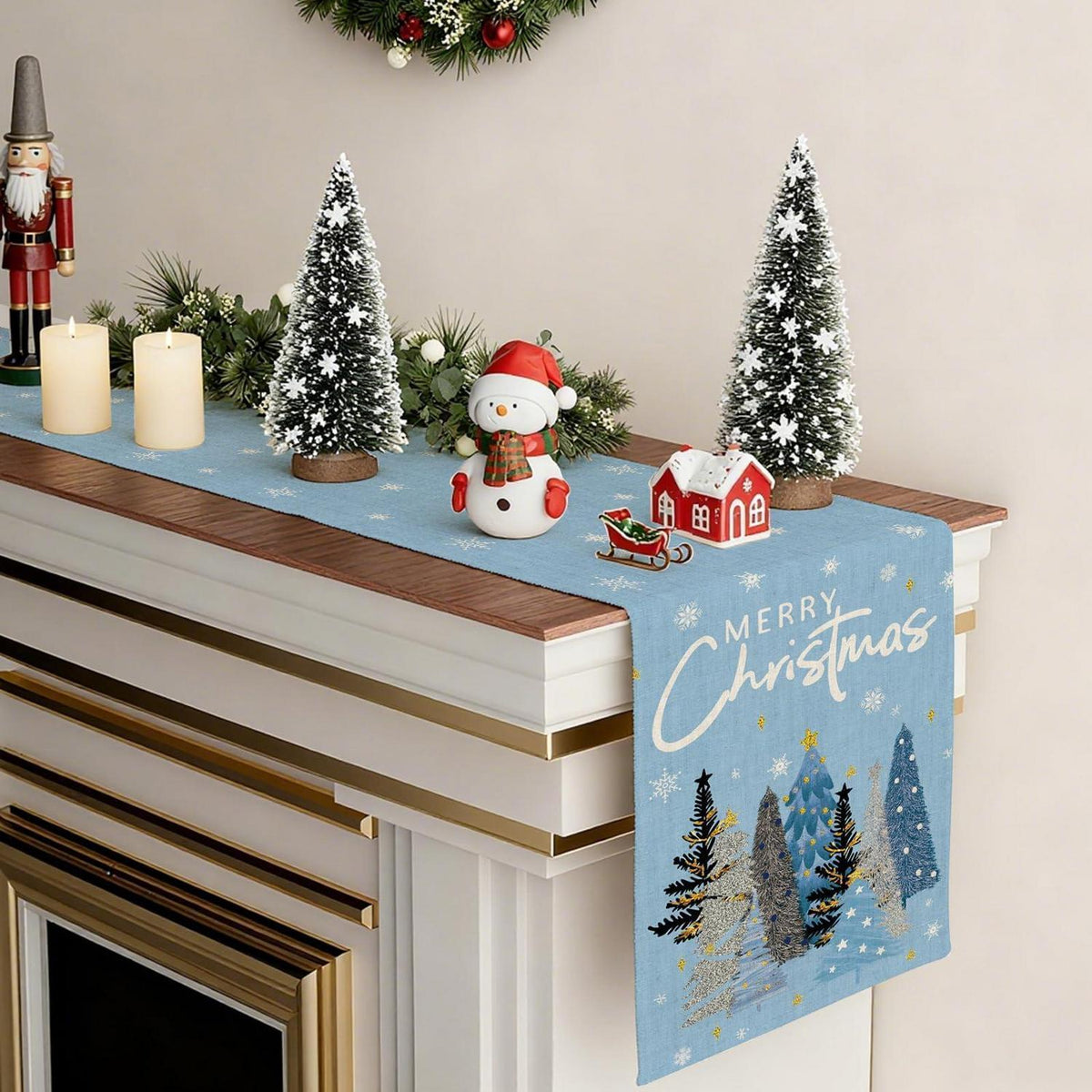 Tischläufer Weihnachten Hellblau 40x140 cm Polyester Leinen