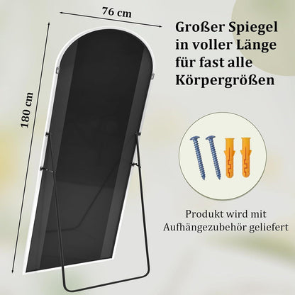 Großer Rundbogen-Ganzkörperspiegel | Stand- & Wandspiegel Weiß