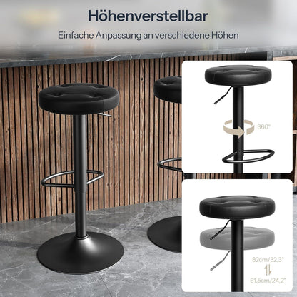 Verstellbarer Barhocker 2er Set mit Fußstütze & PU-Bezug