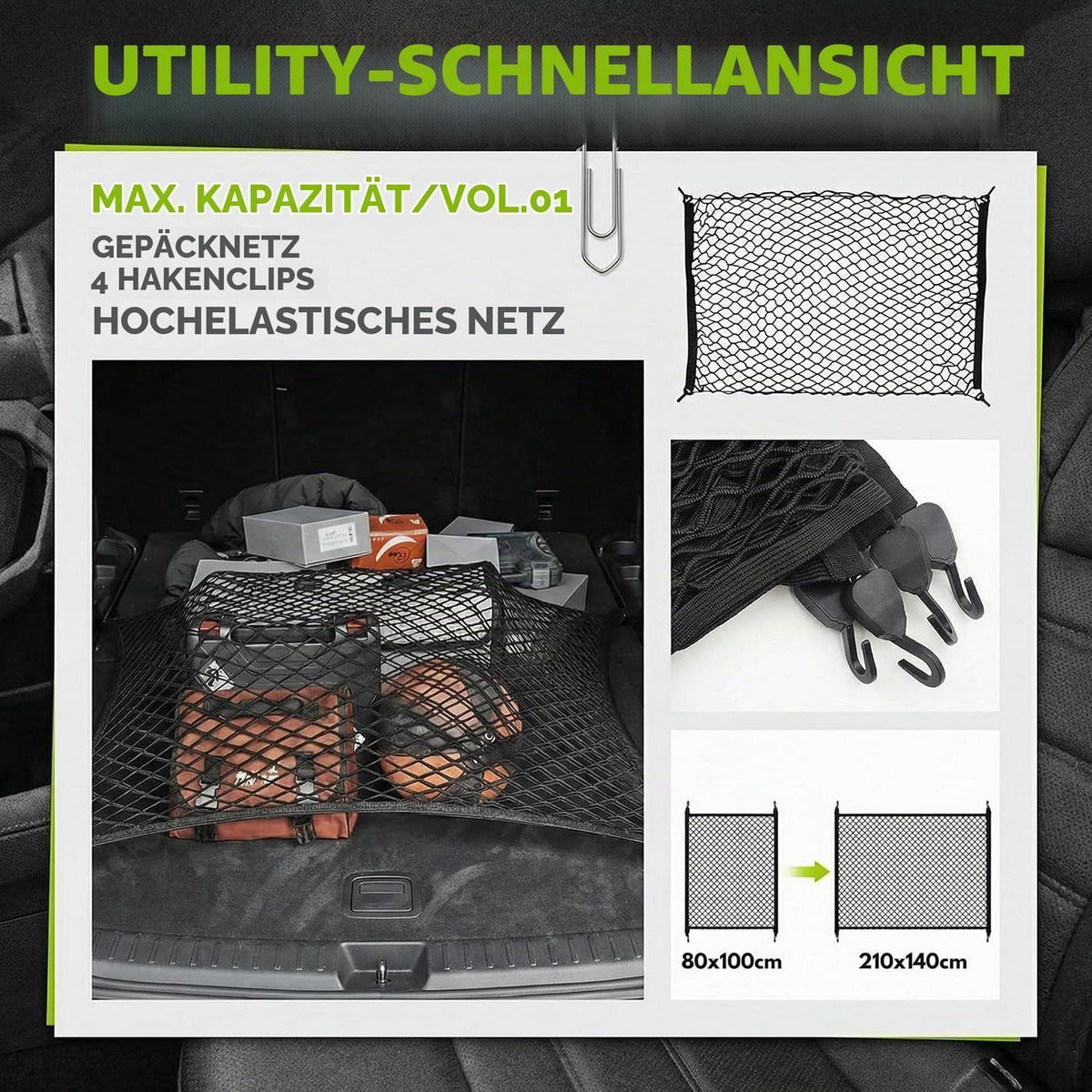 Kofferraumnetz Auto 80x100cm – Dehnbar, Robust & Vielseitig