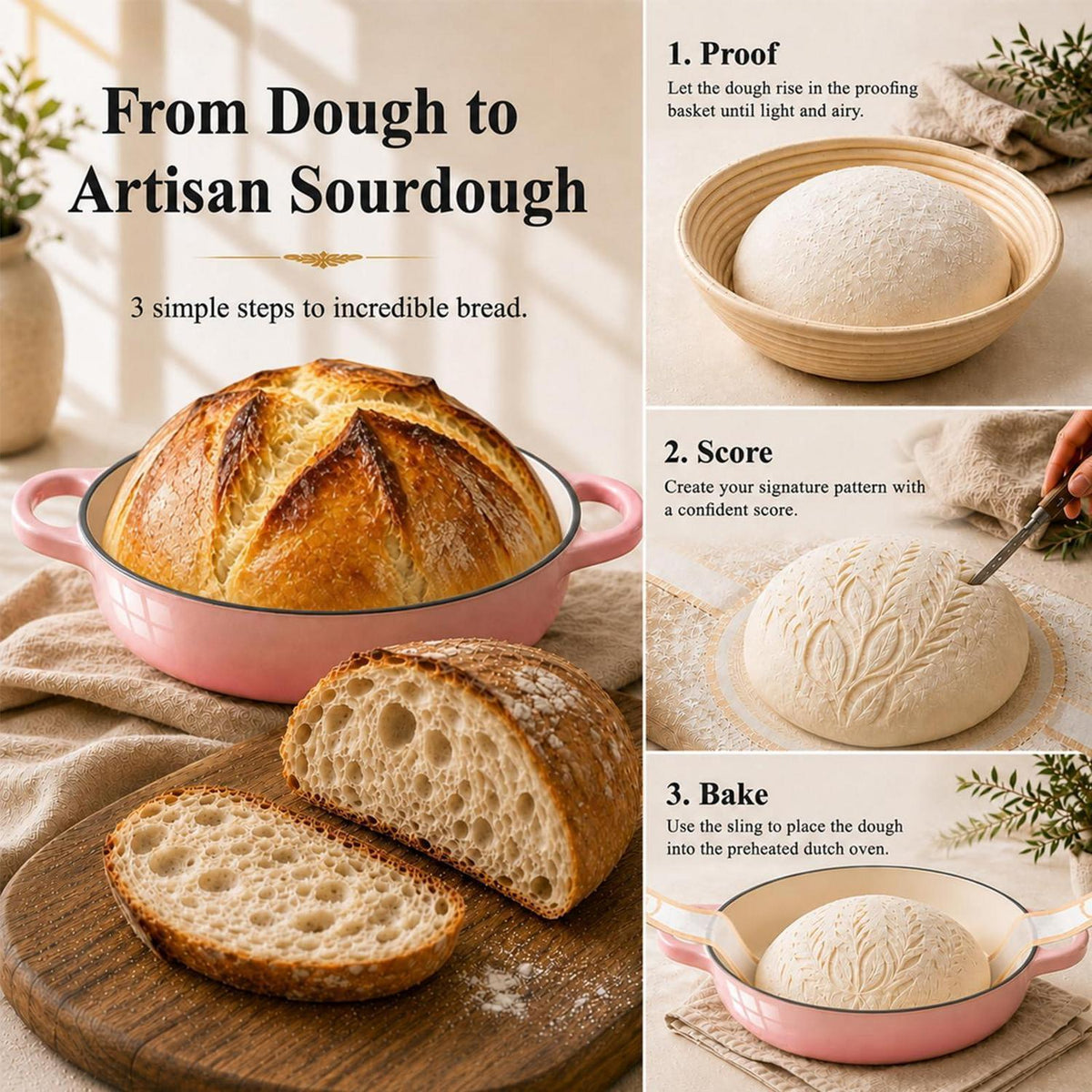 Gusseisen Dutch Oven Rosa | 5,7L Brotbacktopf mit Zubehör