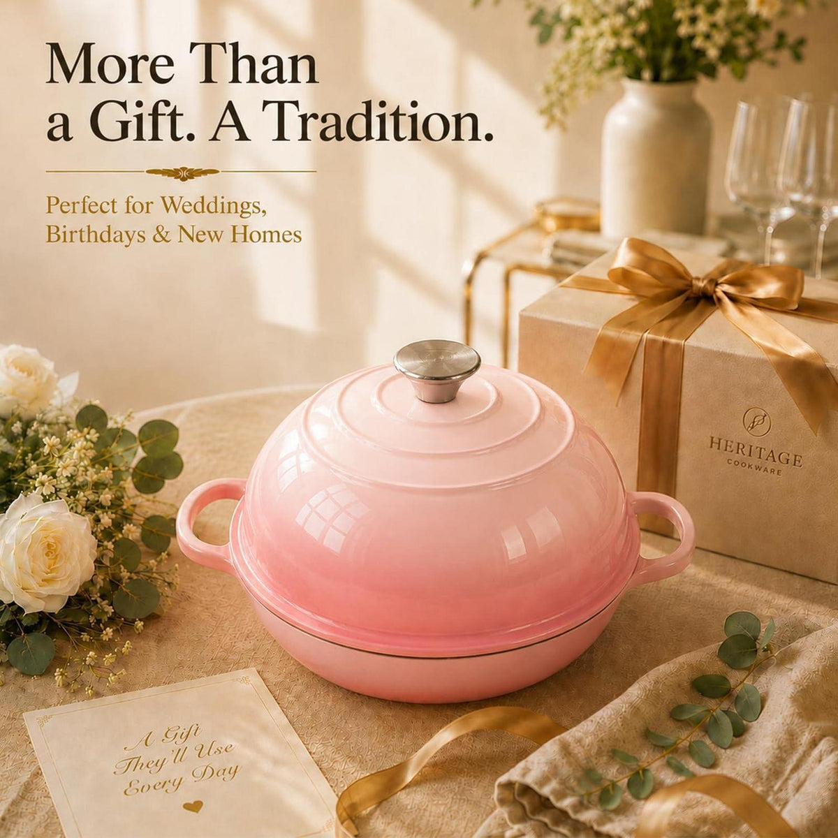 Gusseisen Dutch Oven Rosa | 5,7L Brotbacktopf mit Zubehör