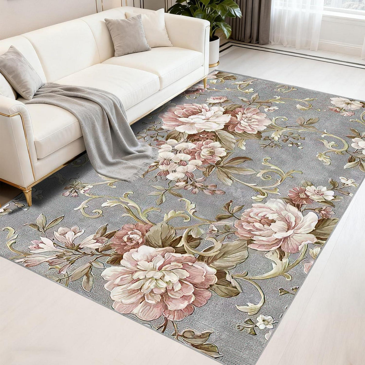 Vintage Teppich Rosa Grau 160x230 cm – Waschbar & Rutschfest
