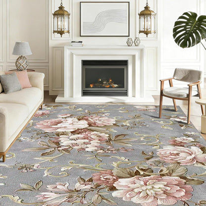 Waschbarer Boho Teppich Rosa Blumen 120x180cm