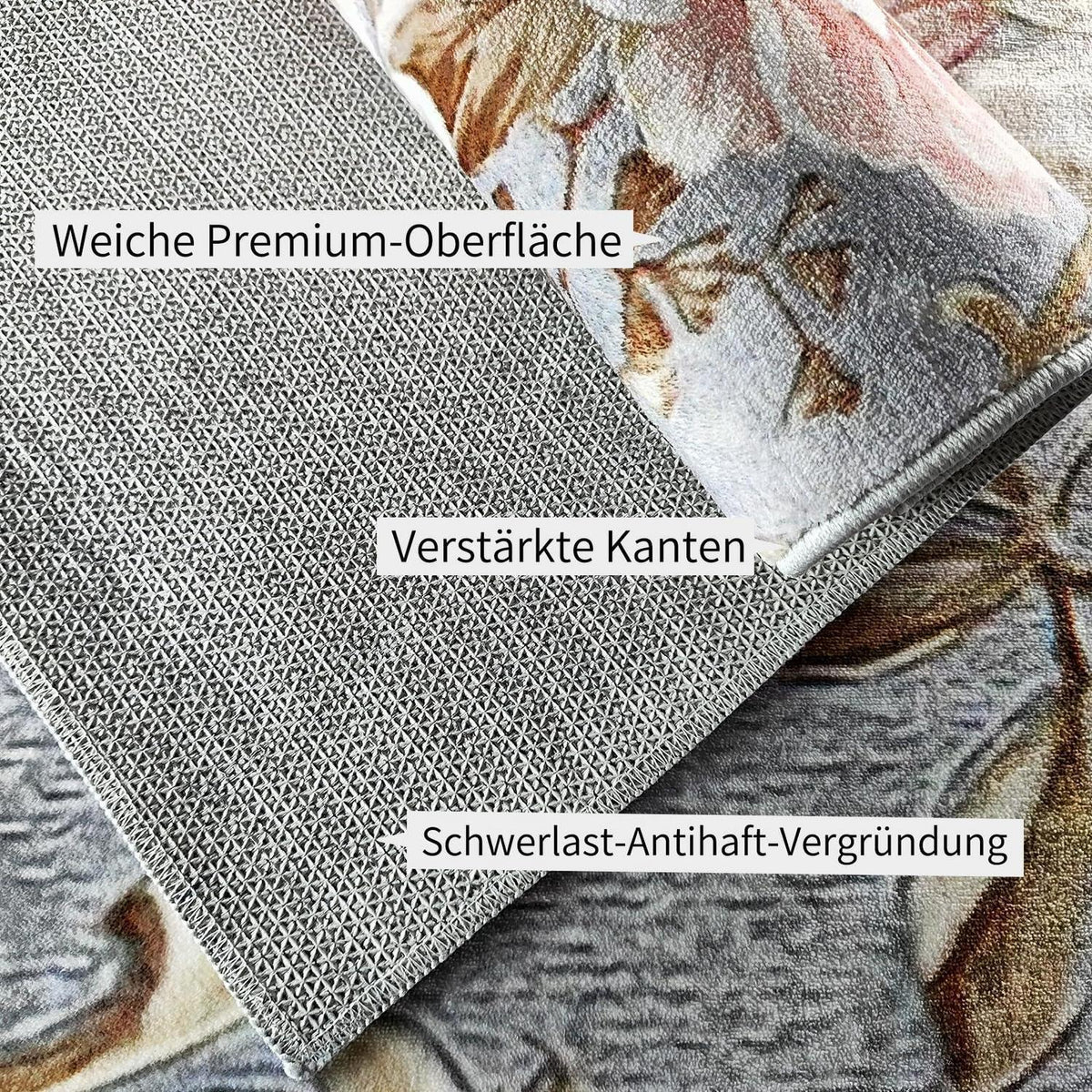 Waschbarer Boho Teppich Rosa Blumen 120x180cm