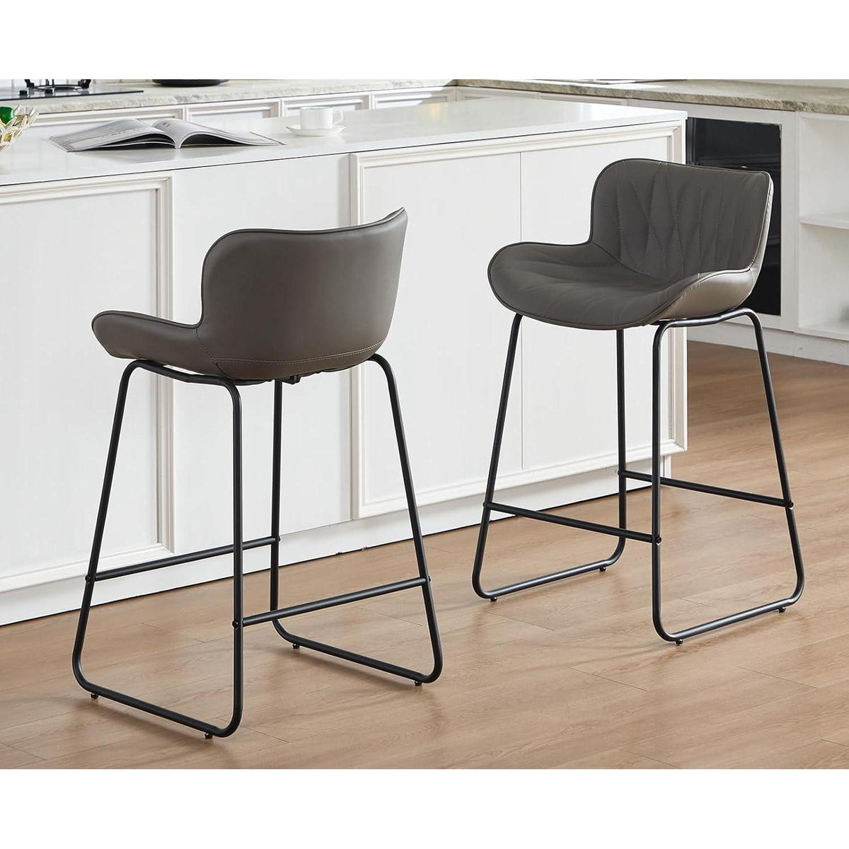 Moderner Barhocker 2er Set Grau – Komfortabler Steppdesign Stuhl
