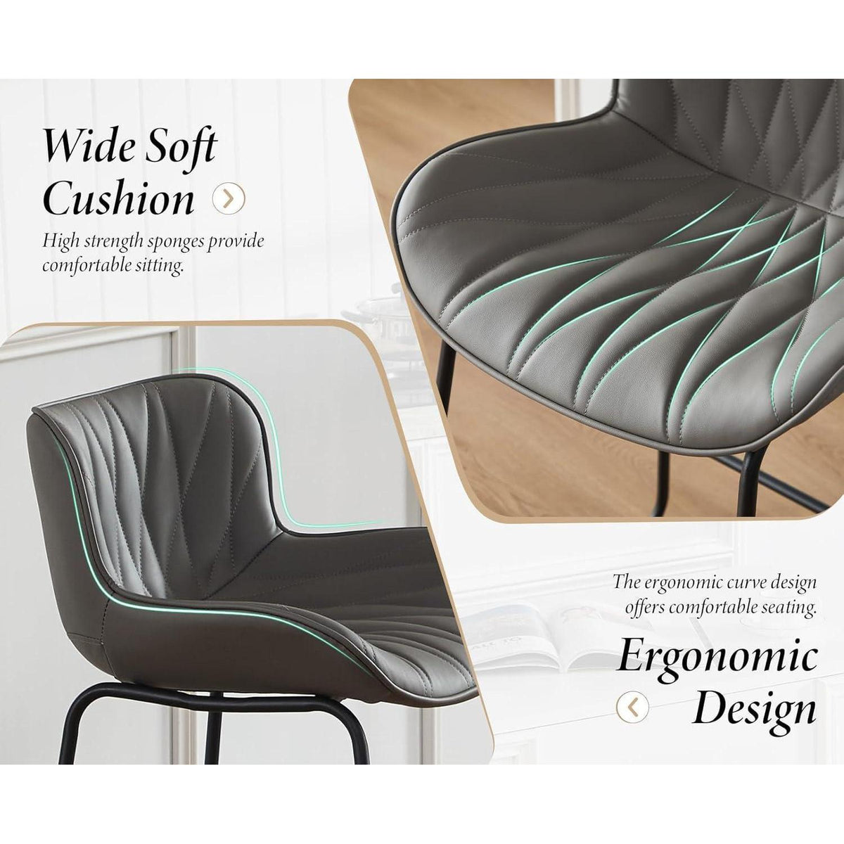 Moderner Barhocker 4er Set Grau mit Steppdesign & Komfort
