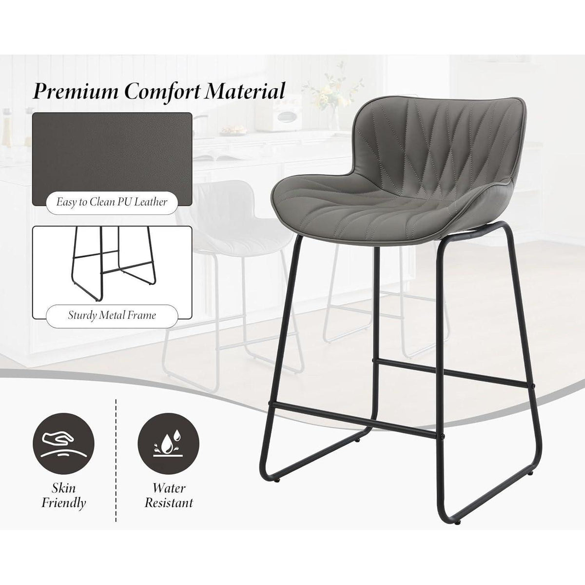 Moderner Barhocker 4er Set Grau mit Steppdesign & Komfort