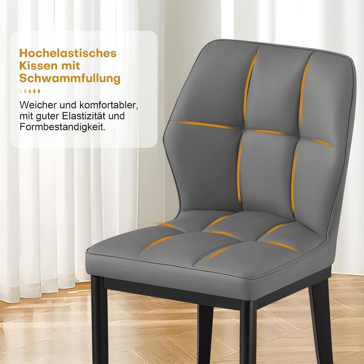 Esszimmerstühle Set 4er, Gepolstert & Hochlehner, Hellgrau