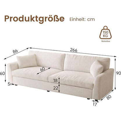 Beiges 2er Sofa – Modernes Wohnzimmer Sofa 266cm