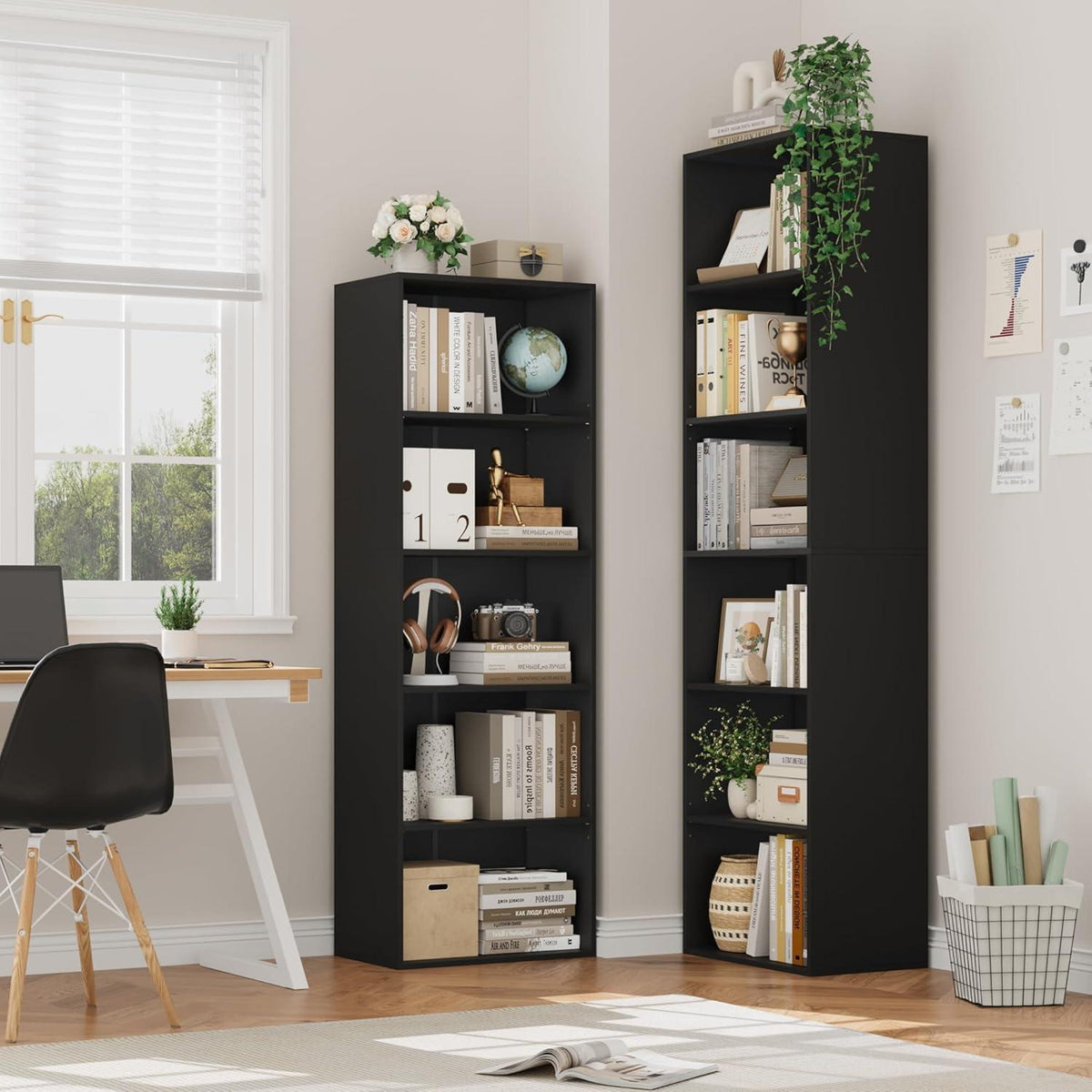 5-Fächers Bücherregal Schwarz – Modernes Standregal 159cm