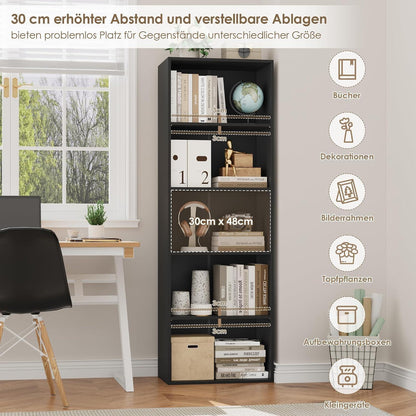 5-Fächers Bücherregal Schwarz – Modernes Standregal 159cm