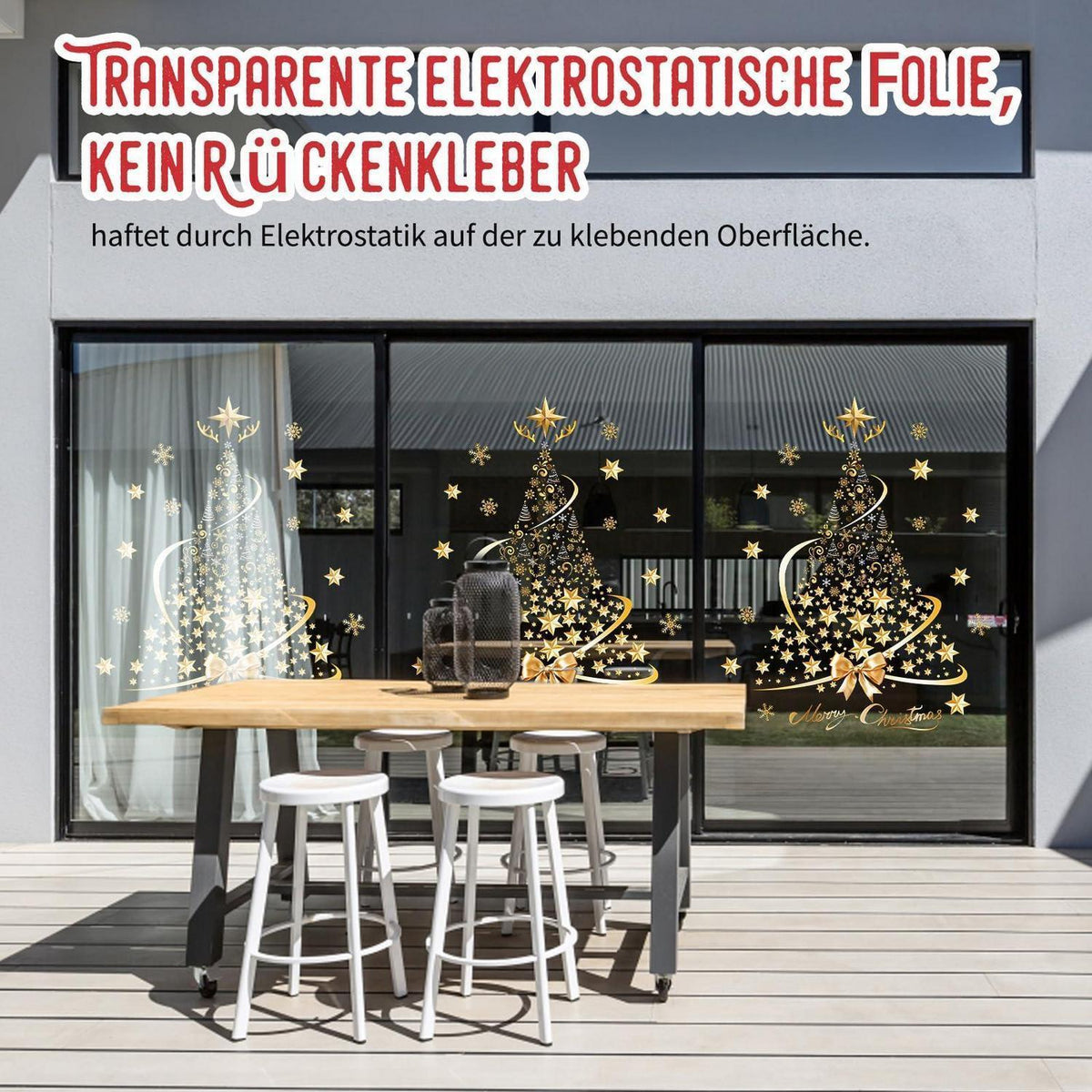2x Fensterbilder Weihnachten – Goldene Baum Deko Aufkleber