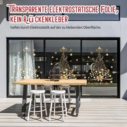 2x Fensterbilder Weihnachten – Goldene Baum Deko Aufkleber
