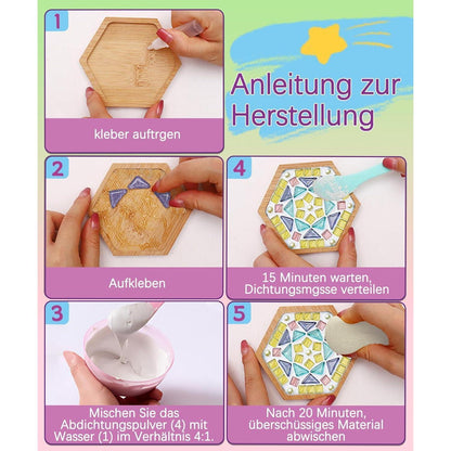 Mosaik Bastelset Kinder – 16pcs Untersetzer DIY Set