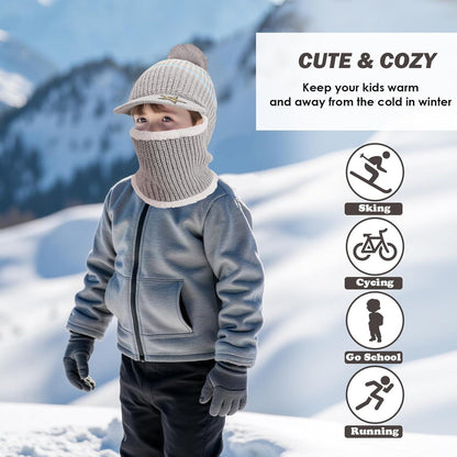 Kinder Wintermütze Set: Schlupfmütze, Schal & Sturmhaube Hellgrau