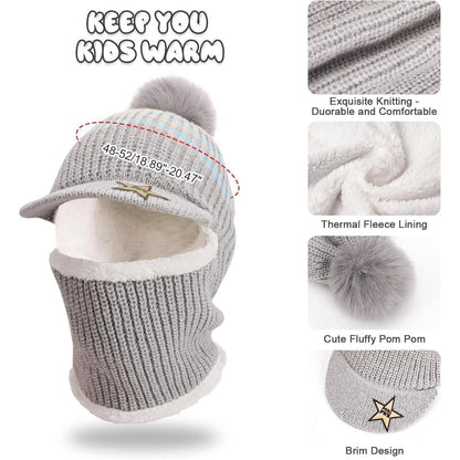 Kinder Wintermütze Set: Schlupfmütze, Schal & Sturmhaube Hellgrau