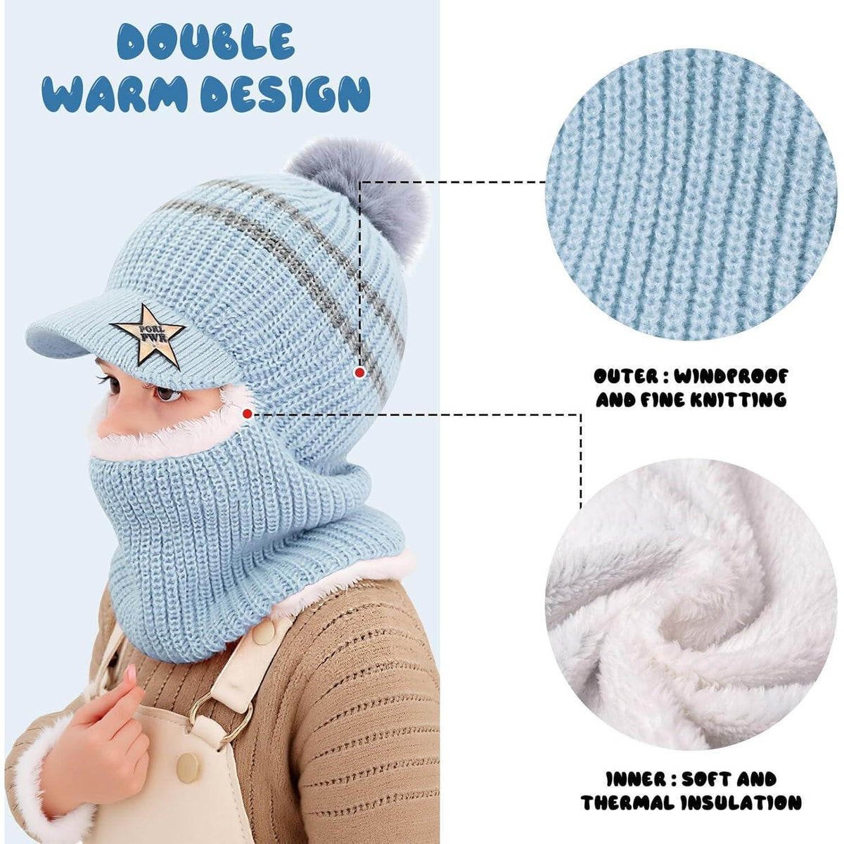 Kinder Wintermütze Set: Schlupfmütze, Schal & Sturmhaube Hellgrau