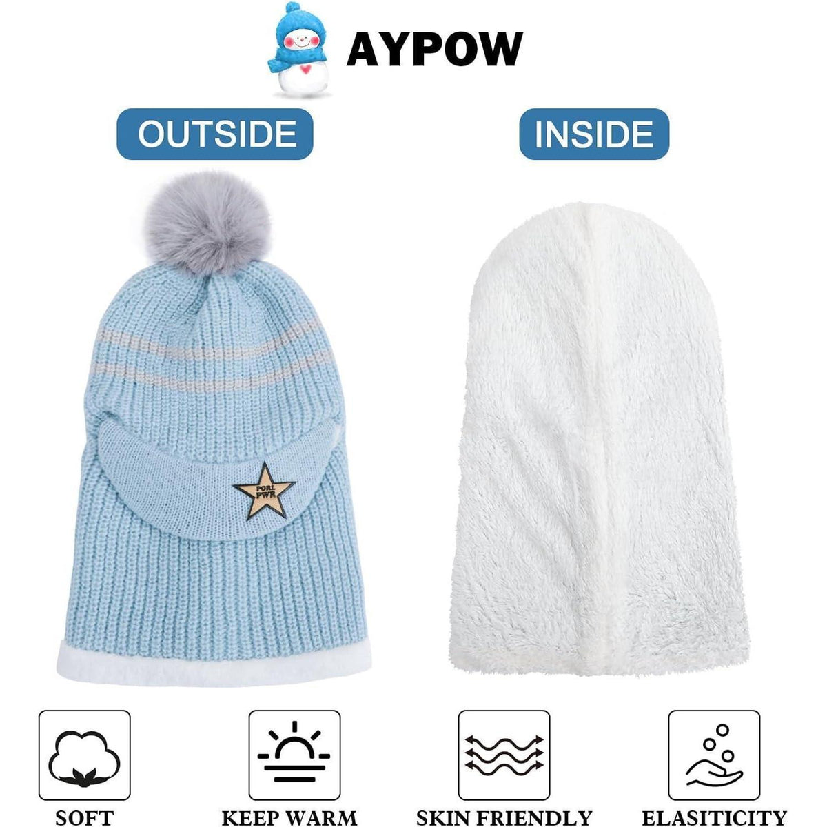 Kinder Wintermütze Set: Schlupfmütze, Schal & Sturmhaube Hellgrau