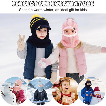 Kinder Wintermütze Set: Schlupfmütze, Schal & Sturmhaube Hellgrau
