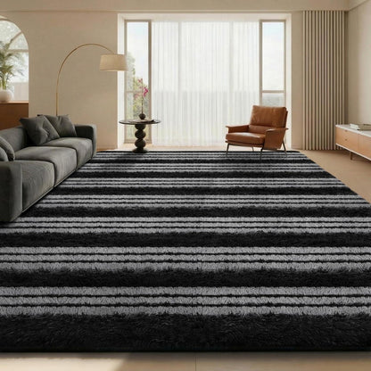 Hochflor Teppich Grau 240x300cm mit Streifen