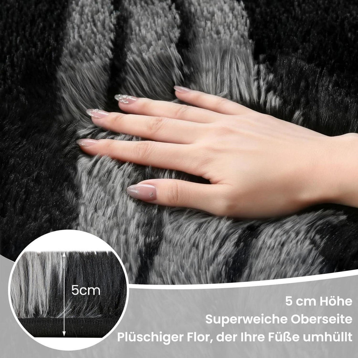 Hochflor Teppich Grau 240x300cm mit Streifen