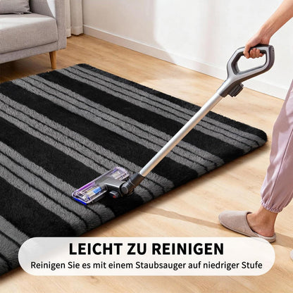 Hochflor Teppich Grau 240x300cm mit Streifen
