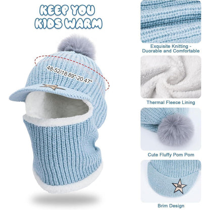 Kinder Wintermütze Set mit Schal & Sturmhaube – Blau
