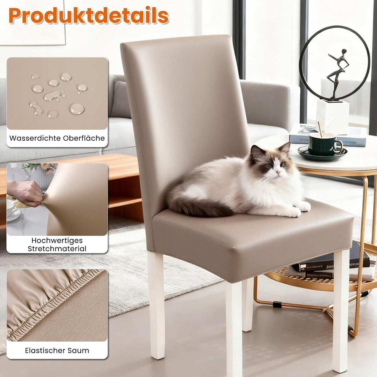 PU Stuhlhülsen 6er Set – Wasserdicht & Elastisch (Khaki)