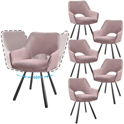 Drehbarer Esszimmerstuhl mit Armlehnen, Rosa – 6er Set