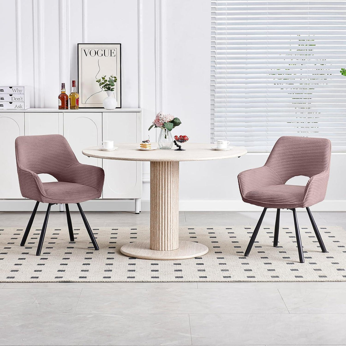 Drehbarer Esszimmerstuhl mit Armlehnen, Rosa – 6er Set