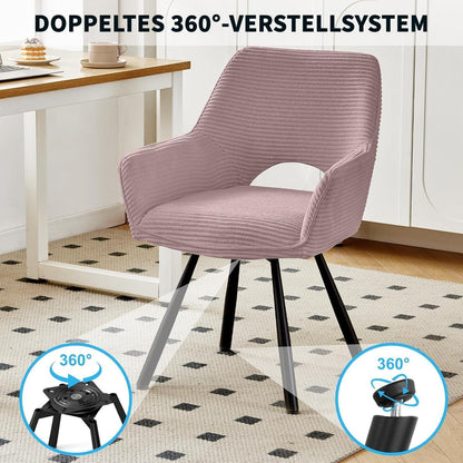 Drehbarer Esszimmerstuhl mit Armlehnen, Rosa – 6er Set