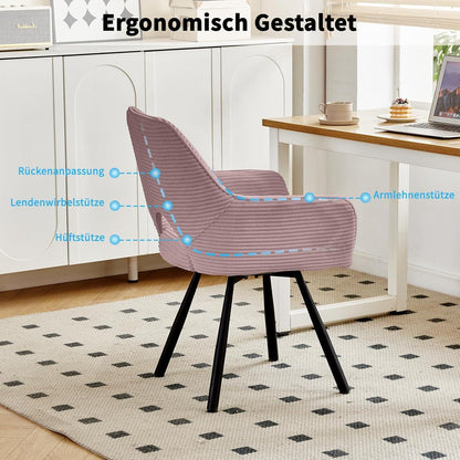 Drehbarer Esszimmerstuhl mit Armlehnen, Rosa – 6er Set