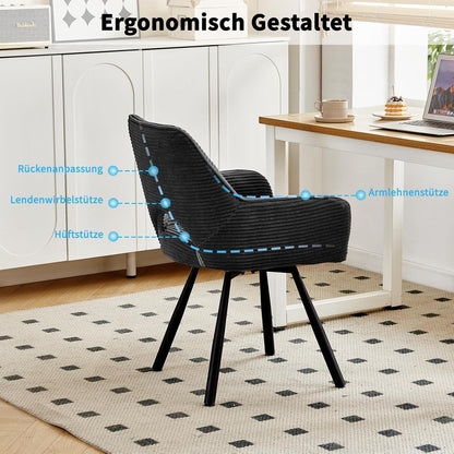 Drehbarer Esszimmerstuhl mit Armlehnen – Schwarz