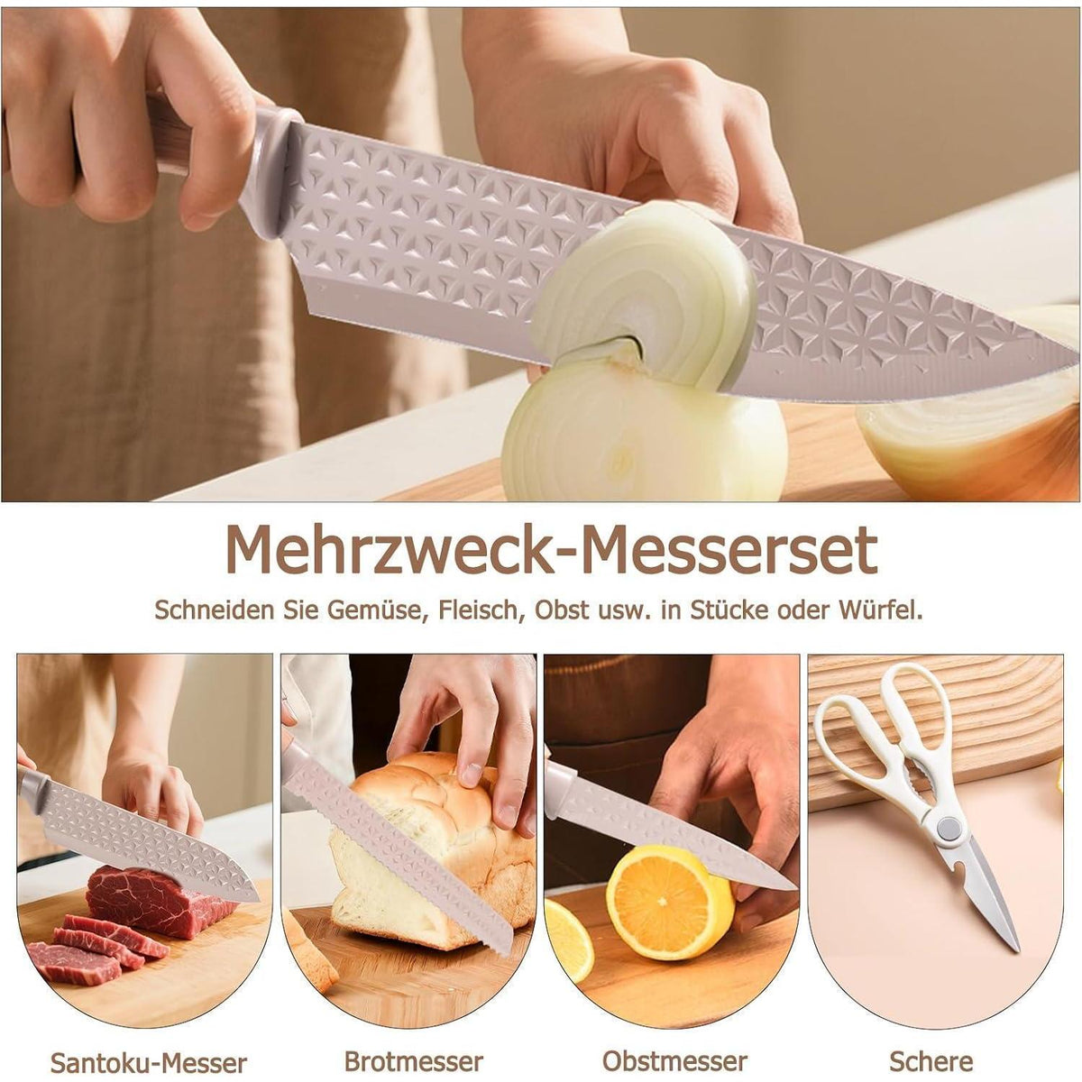 6-tlg. Edelstahl Messer Set mit Block – Profi Küchenmesser Set