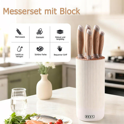 6-tlg. Edelstahl Messer Set mit Block – Profi Küchenmesser Set