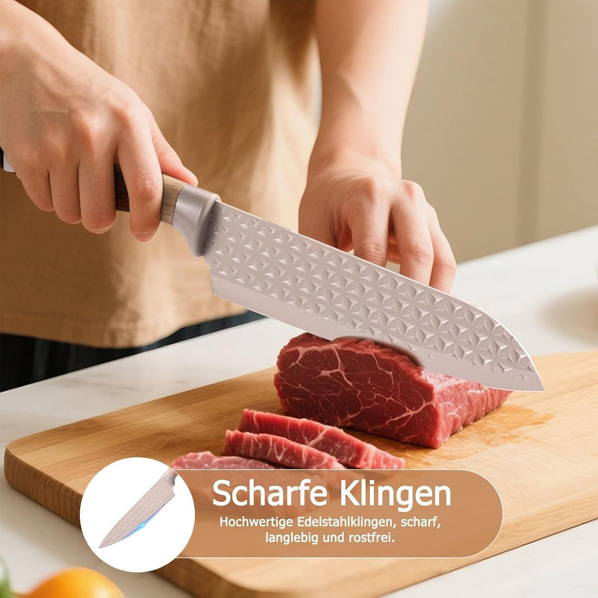 6-tlg. Edelstahl Messer Set mit Block – Profi Küchenmesser Set