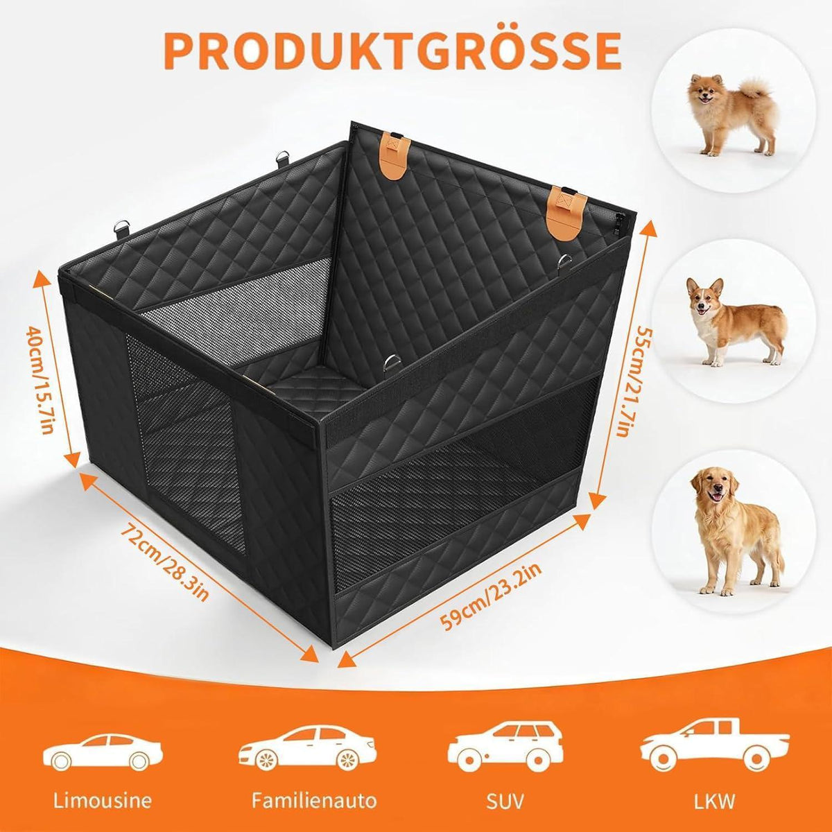 Extra Stabiler Hundekorb Auto Rücksitz für Große Hunde