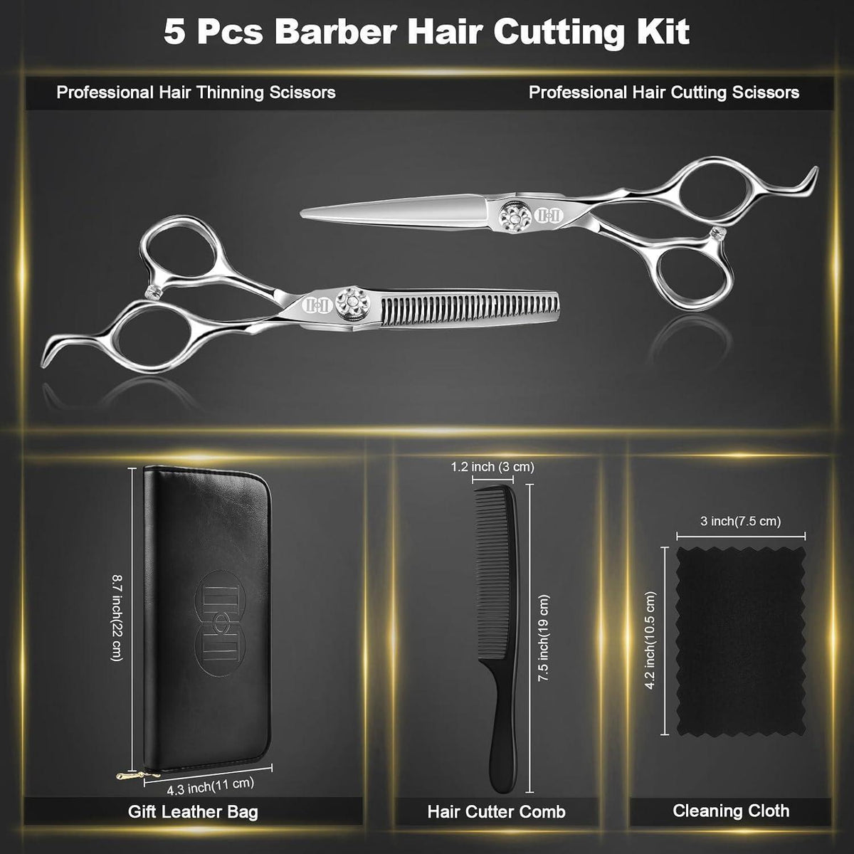 Profi Haarschneideschere Set 440C – 5-in-1 Friseurschere
