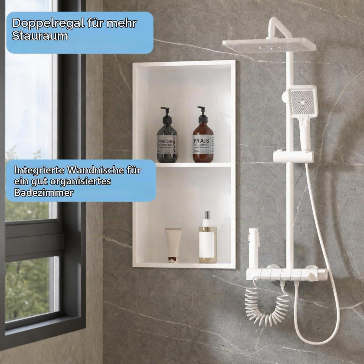 Edelstahl Wandnische für Dusche – Matt Weiß 30x60cm