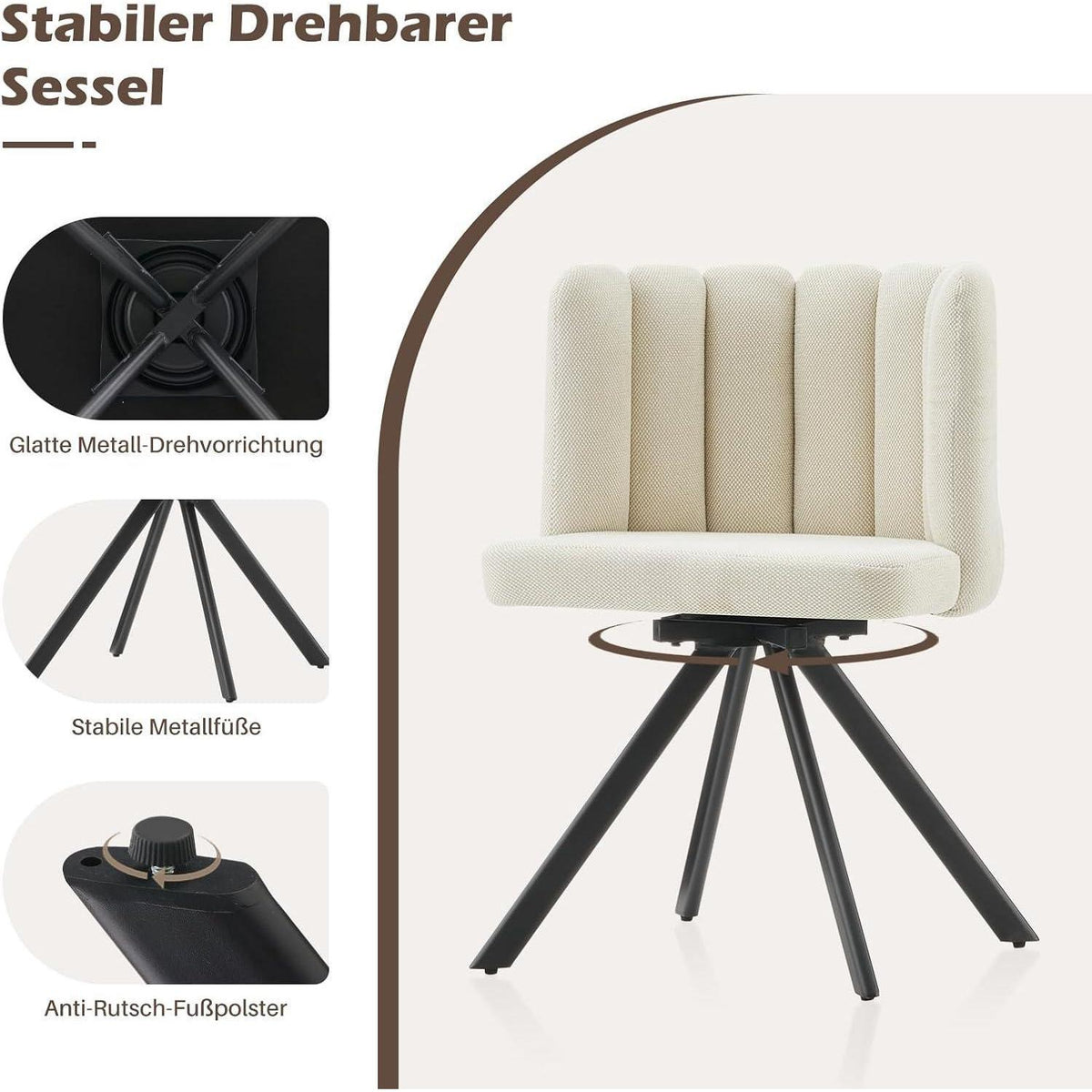 Drehbarer Esszimmerstuhl mit Leinenbezug (Beige)