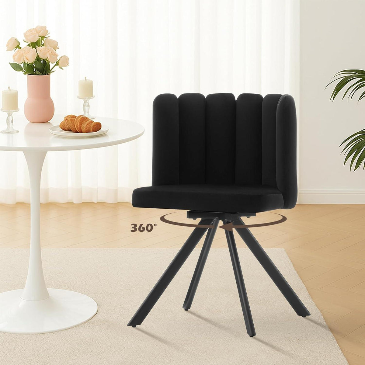 Drehbarer Esszimmerstuhl mit Samtbezug & 360° Funktion Schwarz