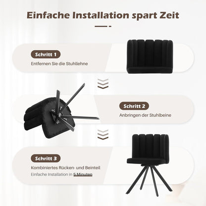 Drehbarer Esszimmerstuhl mit Samtbezug & 360° Funktion Schwarz