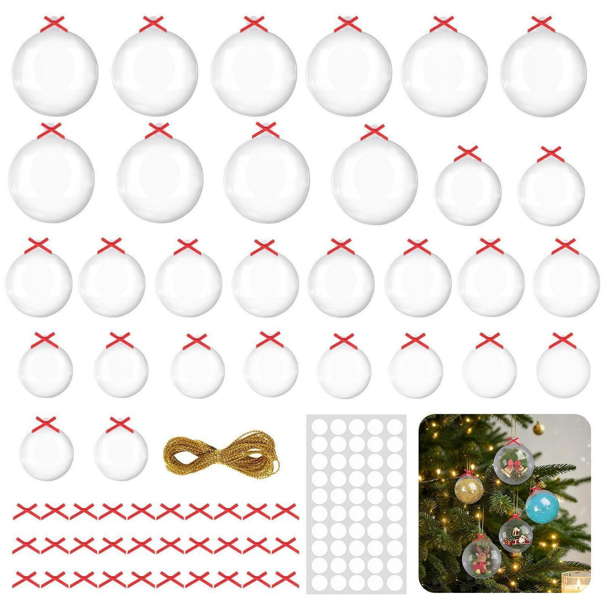 30 Befüllbare Weihnachtskugeln DIY – 4/5/6cm, Transparent