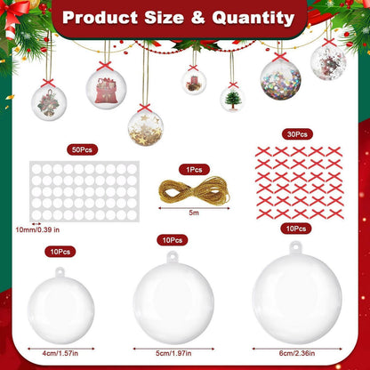 30 Befüllbare Weihnachtskugeln DIY – 4/5/6cm, Transparent