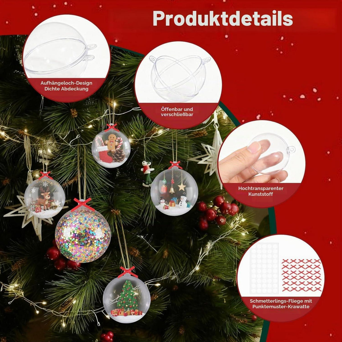 30 Befüllbare Weihnachtskugeln DIY – 4/5/6cm, Transparent