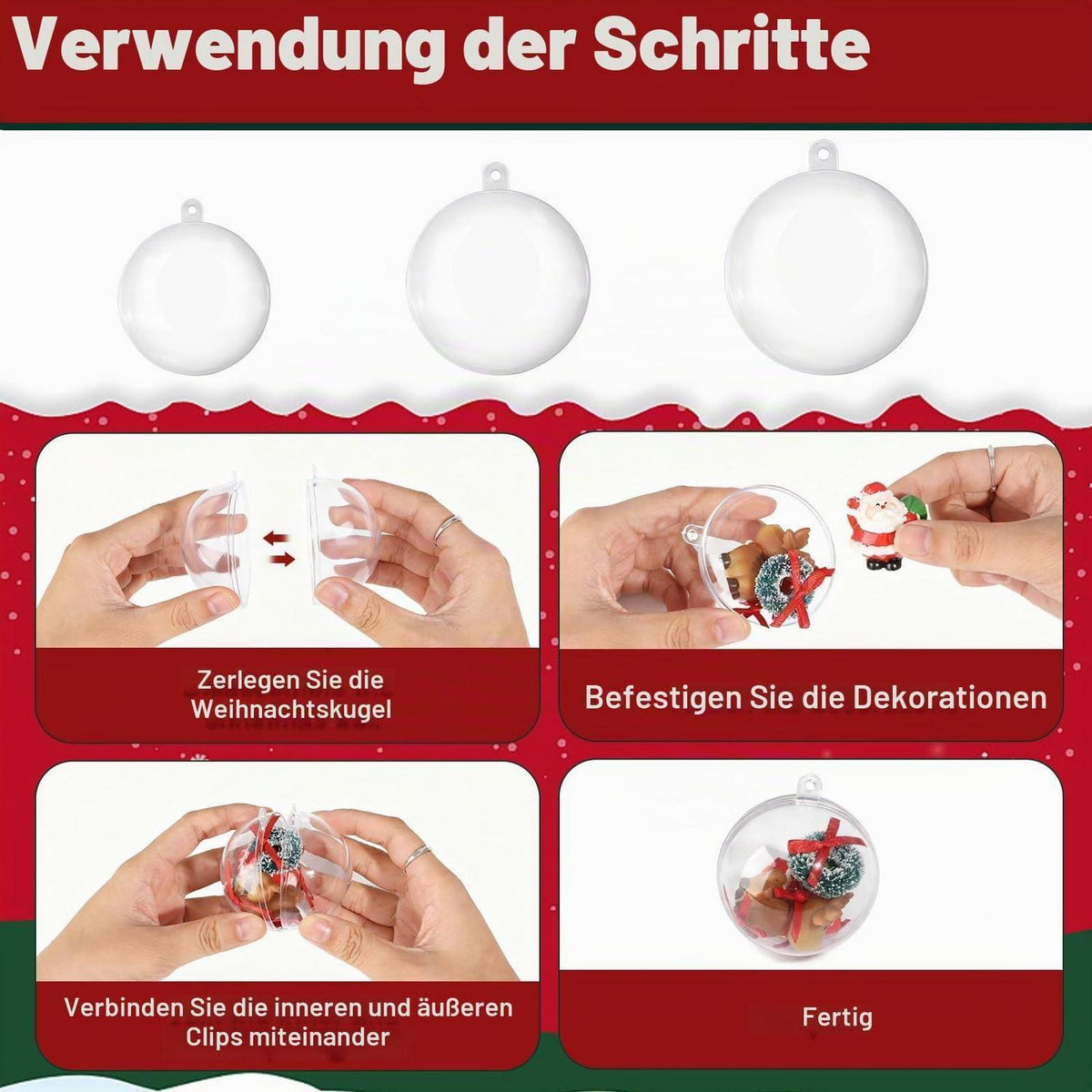 30 Befüllbare Weihnachtskugeln DIY – 4/5/6cm, Transparent