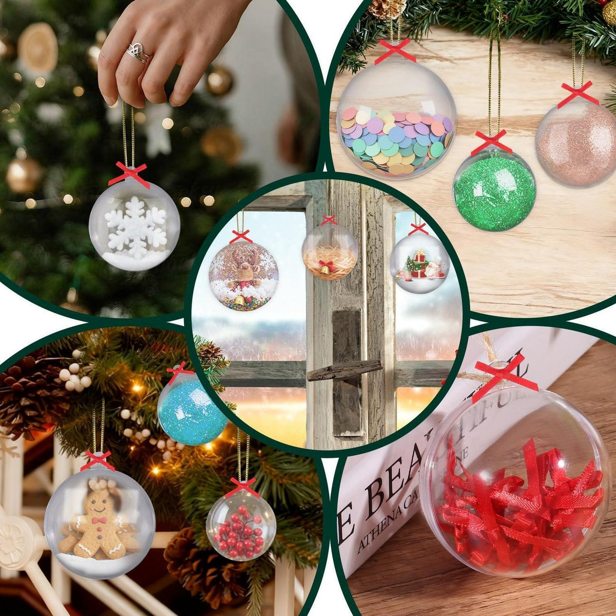 30 Befüllbare Weihnachtskugeln DIY – 4/5/6cm, Transparent