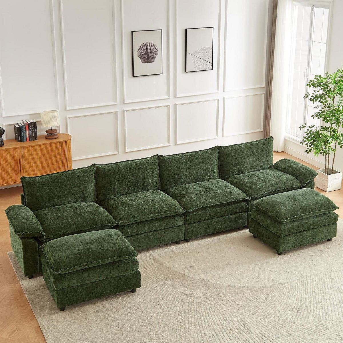 JIEXI Ecksofa mit Schlaffunktion, Grün, 4-Sitzer, U-Form